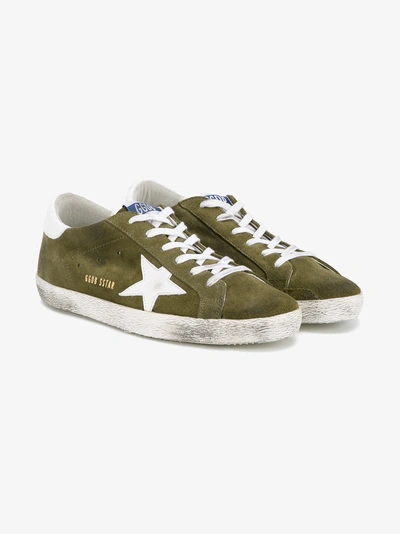 Shop Golden Goose Olive Green Distressed Superstar Sneakers