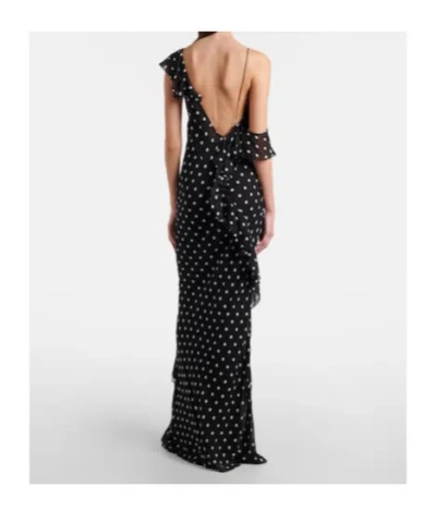 Self-portrait Long Dress Black Polka Dot With V-neck In Black Georgette For Women