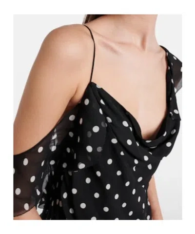 Self-portrait Long Dress Black Polka Dot With V-neck In Black Georgette For Women