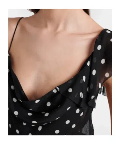 Self-portrait Long Dress Black Polka Dot With V-neck In Black Georgette For Women