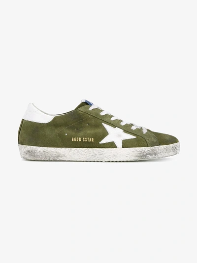 Shop Golden Goose Olive Green Distressed Superstar Sneakers