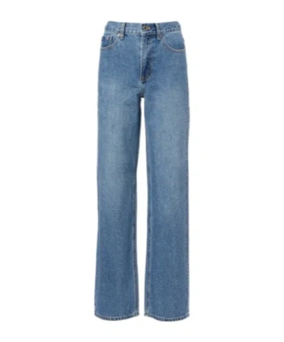 Self-portrait Straight-leg Jeans With All-over Rhinestones In Blue