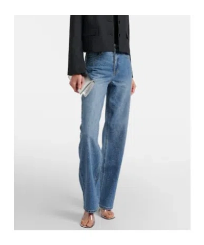 Self-portrait Straight-leg Jeans With All-over Rhinestones In Blue