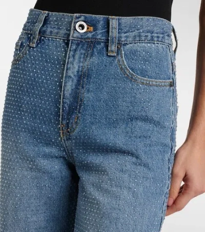 Self-portrait Straight-leg Jeans With All-over Rhinestones In Blue