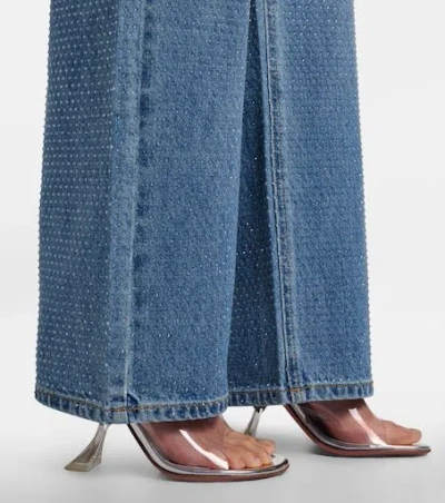 Self-portrait Straight-leg Jeans With All-over Rhinestones In Blue