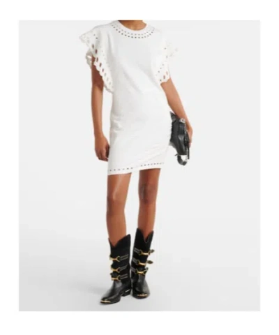 Isabel Marant Étoile Orlane Eyelet Ruffle-sleeve Mini T-shirt Dress In White