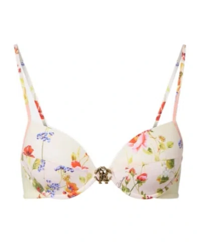 Roberto Cavalli Floral Print Detail Bikini Top In Pink