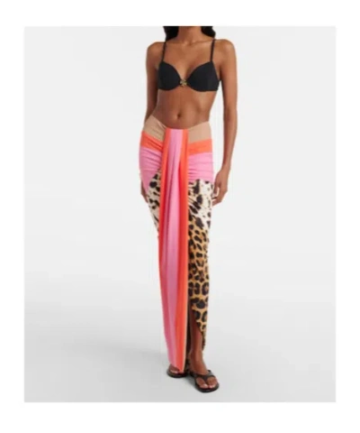 Roberto Cavalli Leopard-print Asymmetric Maxi Skirt In Multi