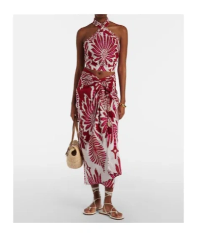 Poupette St Barth Uma Floral Gathered Cotton Midi Skirt In Brown