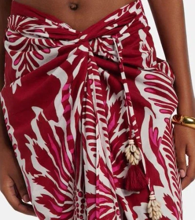 Poupette St Barth Uma Floral Gathered Cotton Midi Skirt In Brown