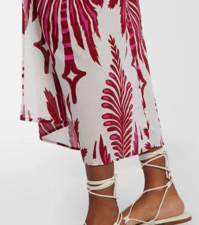 Poupette St Barth Uma Floral Gathered Cotton Midi Skirt In Brown