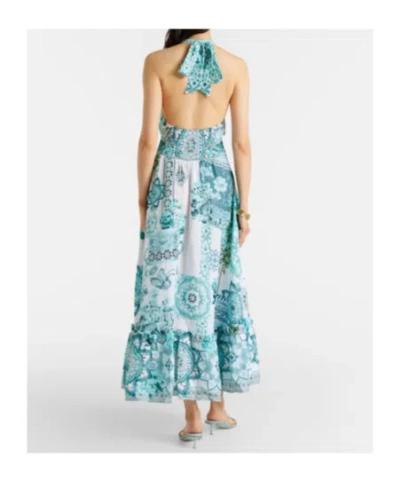 Camilla Embellished Ruffled Halterneck Linen Midi Dress In Blue