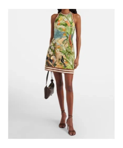 Alemais Toucan Tango Halterneck Printed Organic Cotton Mini Dress In Green