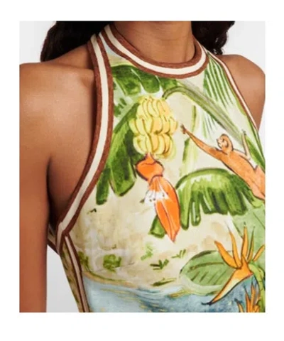 Alemais Toucan Tango Halterneck Printed Organic Cotton Mini Dress In Green
