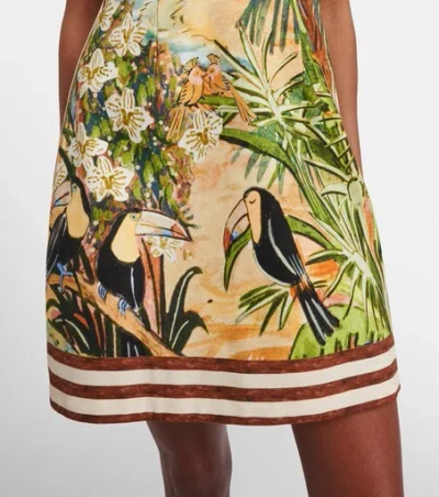 Alemais Toucan Tango Halterneck Printed Organic Cotton Mini Dress In Green