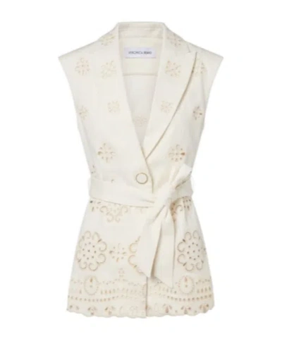 Veronica Beard Townes Eyelet Cotton Twill Vest In White