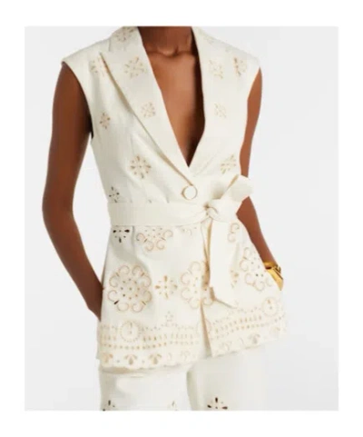 Veronica Beard Townes Eyelet Cotton Twill Vest In White