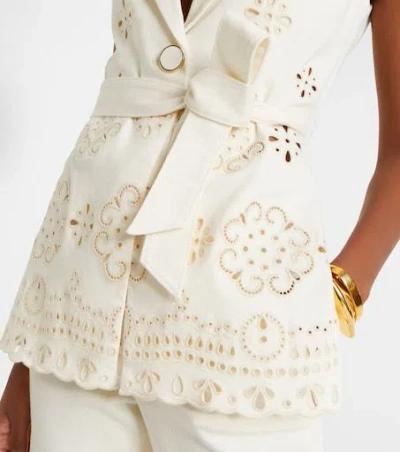 Veronica Beard Townes Eyelet Cotton Twill Vest In White