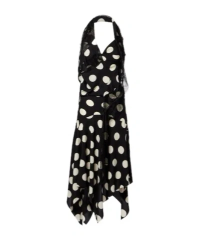 Junya Watanabe Polka Dot Halter Midi Dress Asymmetric Lace In Black