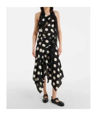 Junya Watanabe Polka Dot Halter Midi Dress Asymmetric Lace In Black