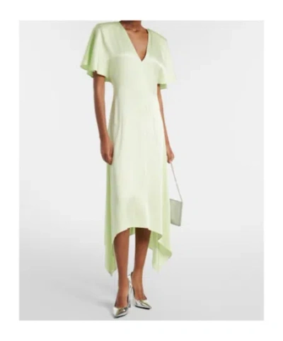 Stella Mccartney Envers Satin V Neck Dress In Green