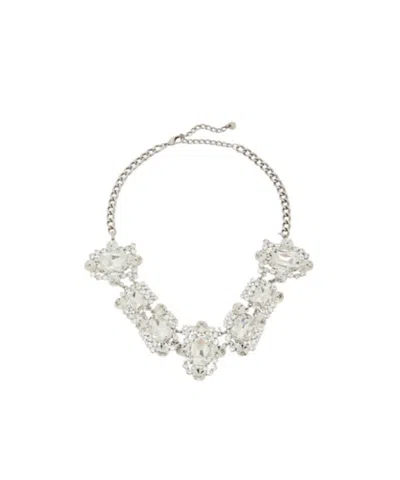 Self-portrait Silver Crystal Cluster Necklace In Metallic