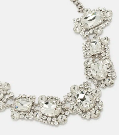 Self-portrait Silver Crystal Cluster Necklace In Metallic