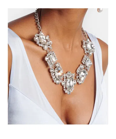 Self-portrait Silver Crystal Cluster Necklace In Metallic