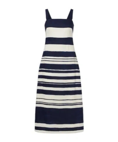Veronica Beard Ella Striped Linen-blend Midi Dress In Black