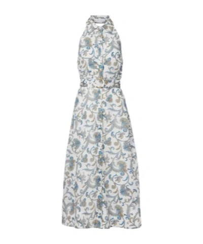 Veronica Beard Mackey Paisley Ramie Midi Dress In Blue