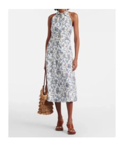 Veronica Beard Mackey Paisley Ramie Midi Dress In Blue