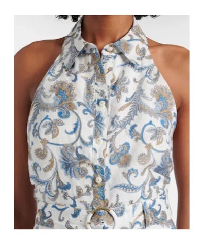 Veronica Beard Mackey Paisley Ramie Midi Dress In Blue