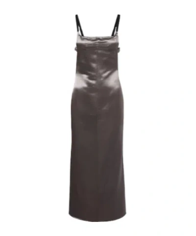 Attico Open-back Satin Midi Dress In Black