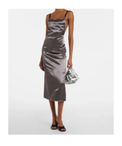 Attico Open-back Satin Midi Dress In Black