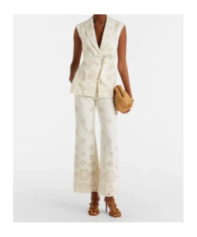 Veronica Beard Komi Eyelet Cotton Twill Flared Pants In Neutral