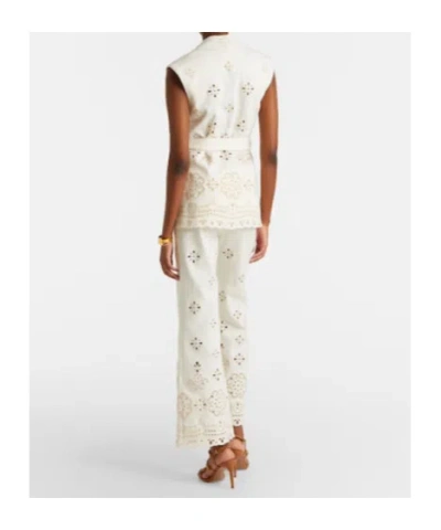 Veronica Beard Komi Eyelet Cotton Twill Flared Pants In Neutral
