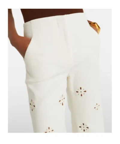 Veronica Beard Komi Eyelet Cotton Twill Flared Pants In Neutral