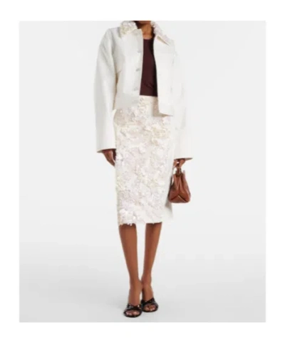 Plan C Embellished Cotton Drill Midi Skirt In White
