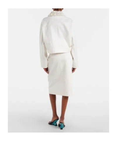 Plan C Embellished Cotton Drill Midi Skirt In White