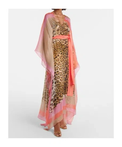 Roberto Cavalli Printed Belted Silk Kaftan In Multi