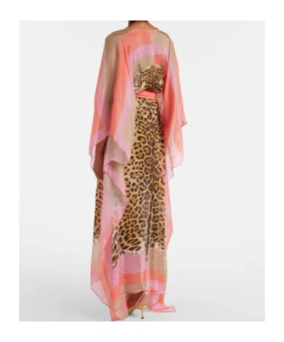 Roberto Cavalli Printed Belted Silk Kaftan In Multi