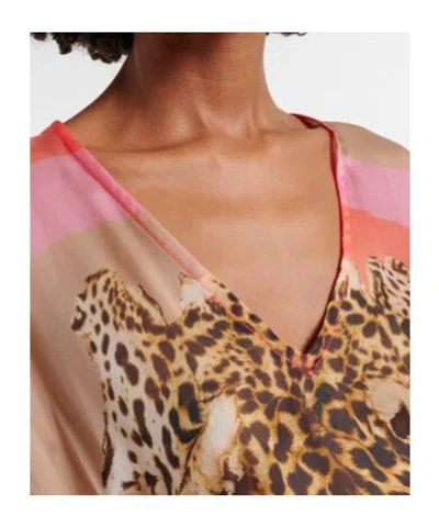 Roberto Cavalli Printed Belted Silk Kaftan In Multi