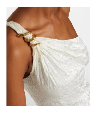 Roberto Cavalli White One-shoulder Dress With Scale Print