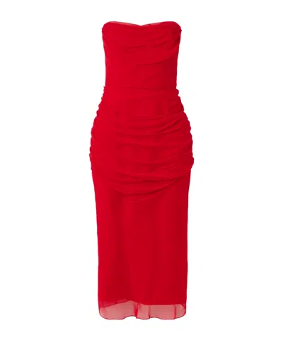 Carolina Herrera Draped Strapless Dress In Red