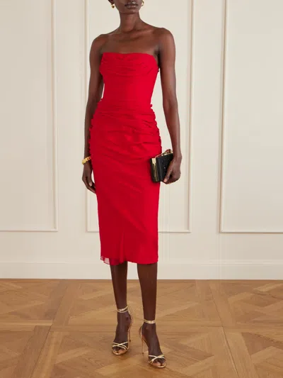 Carolina Herrera Draped Strapless Dress In Red