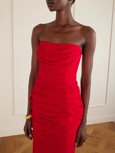 Carolina Herrera Draped Strapless Dress In Red