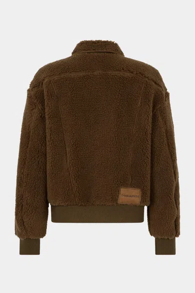 Dsquared2 Teddy Oversized Jean Jacket In Brown