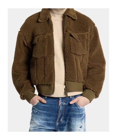Dsquared2 Teddy Oversized Jean Jacket In Brown