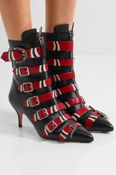 Shop Gucci Buckled Printed Leather Ankle Boots
