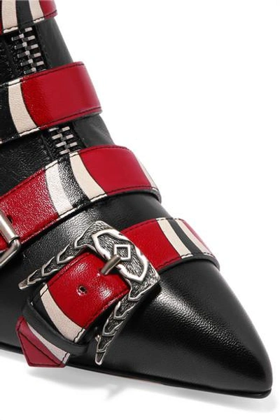 Shop Gucci Buckled Printed Leather Ankle Boots